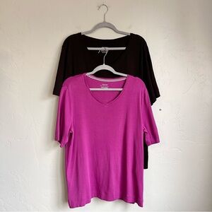 Chico's Women’s Ultimate Tee Bundle Short Sleeve V-Neck Purple Black XL 16 EUC